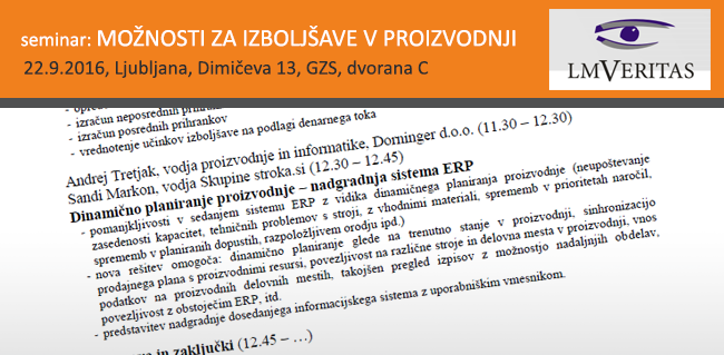 [SEMINAR] Vabilo na seminar: Možnosti za izboljšave v proizvodnji - četrtek, 22.9.2016
